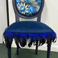Bespoke Vintage Blue Bird Chair. One of a Kind Velvet and Feather Detailing. Artist Designed Chair