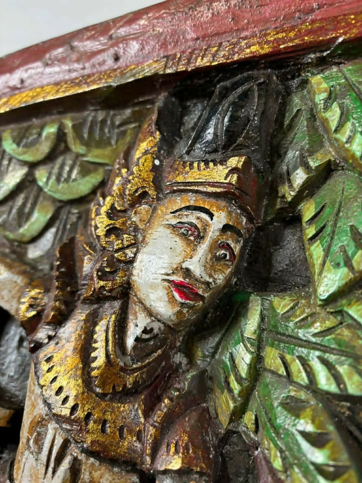 Large Hand Carved Wooden Panel Depicting Figures In A Forest