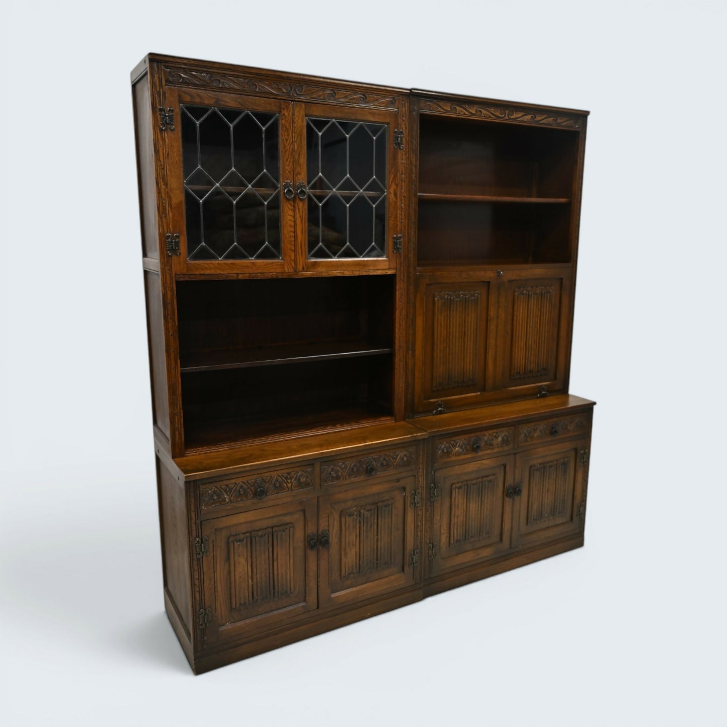 Old Charm Large Wall Unit Bureau Bookcase Storage Light Oak FREE UK Delivery*