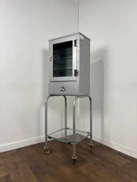 Vintage Clwyd Health Authority Medical Cabinet on Castors