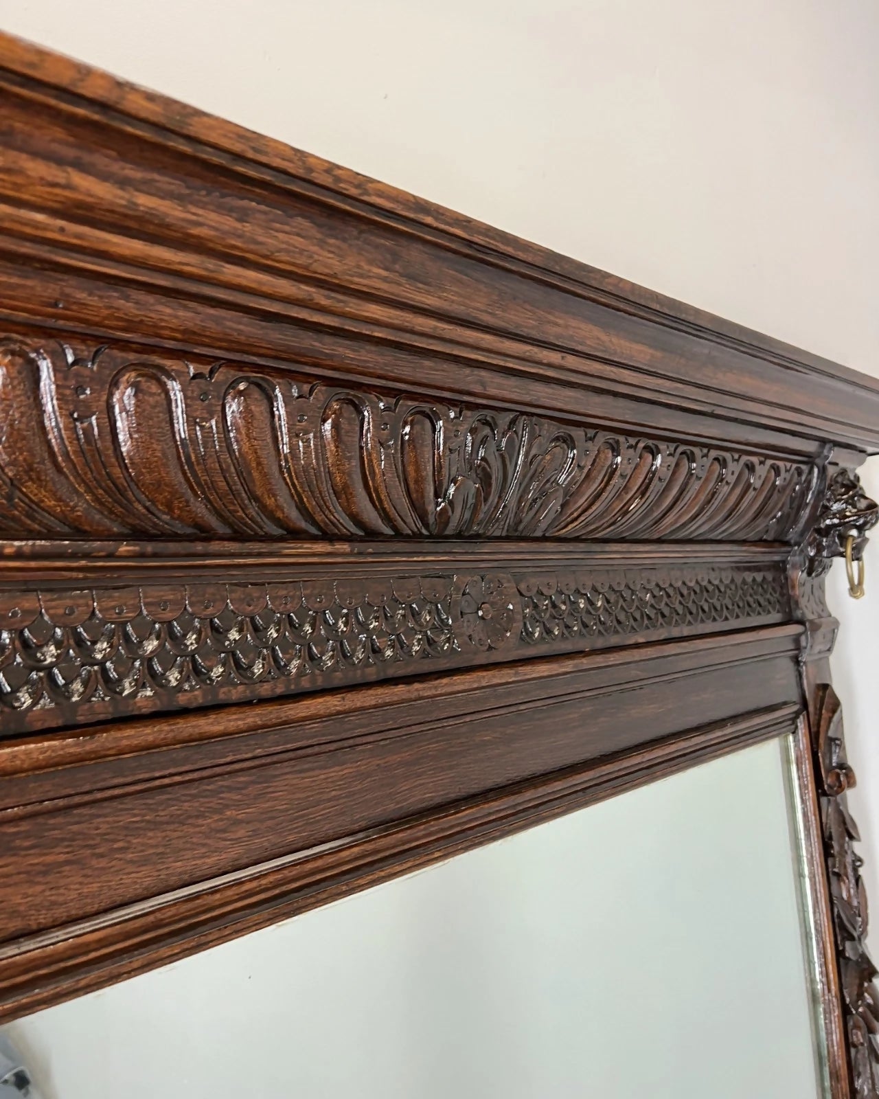 Antique French Oak Wall Mirror with Carved Frame Wall Decor 197cm LOT 4352