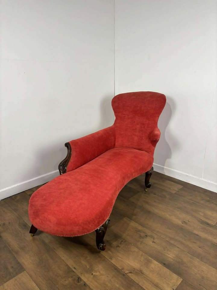 Victorian Mahogany Framed Chaise Longue with High Back and Elbow Rest