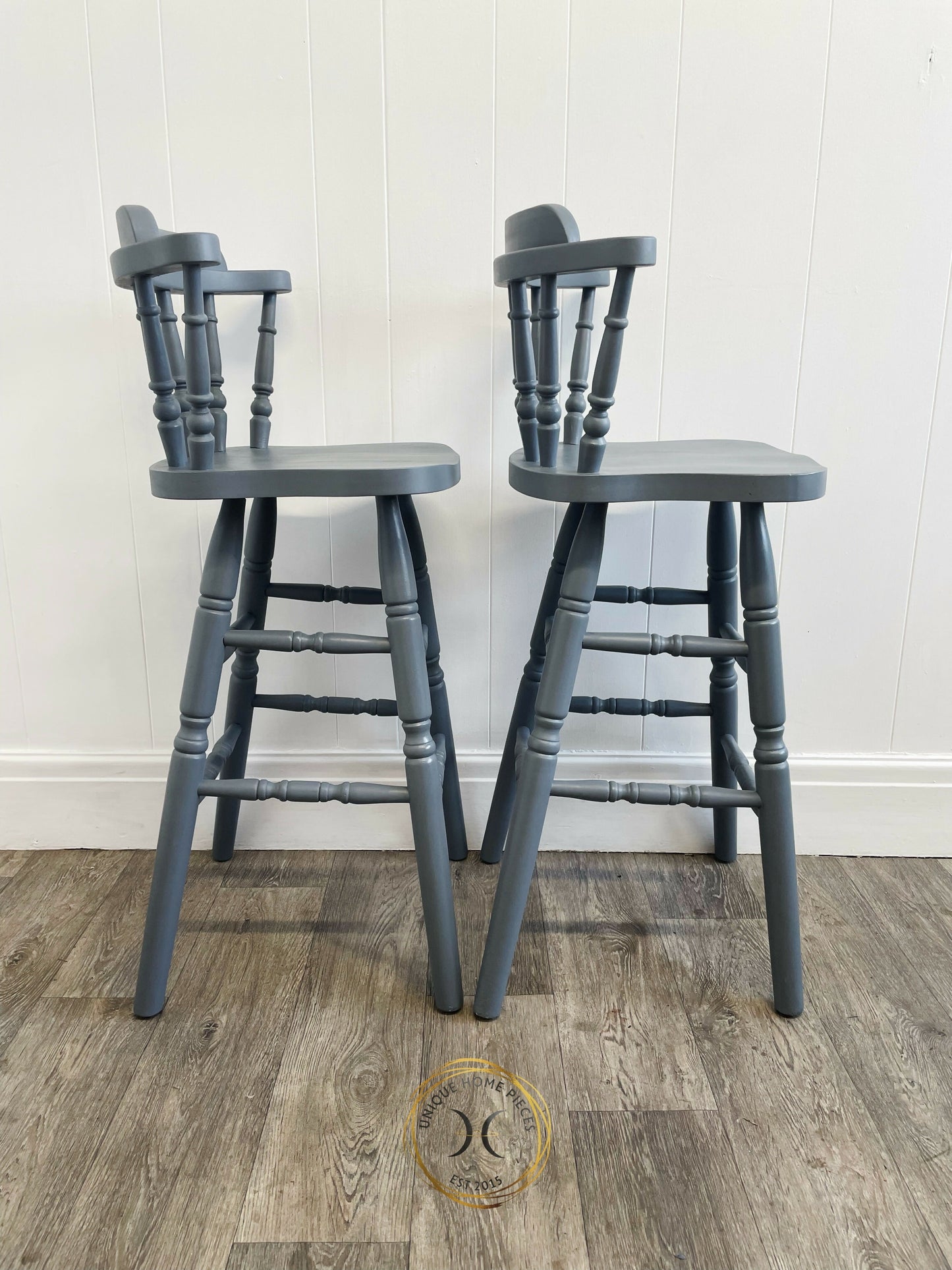 Set Of 2 Grey Hand painted Bar Stools