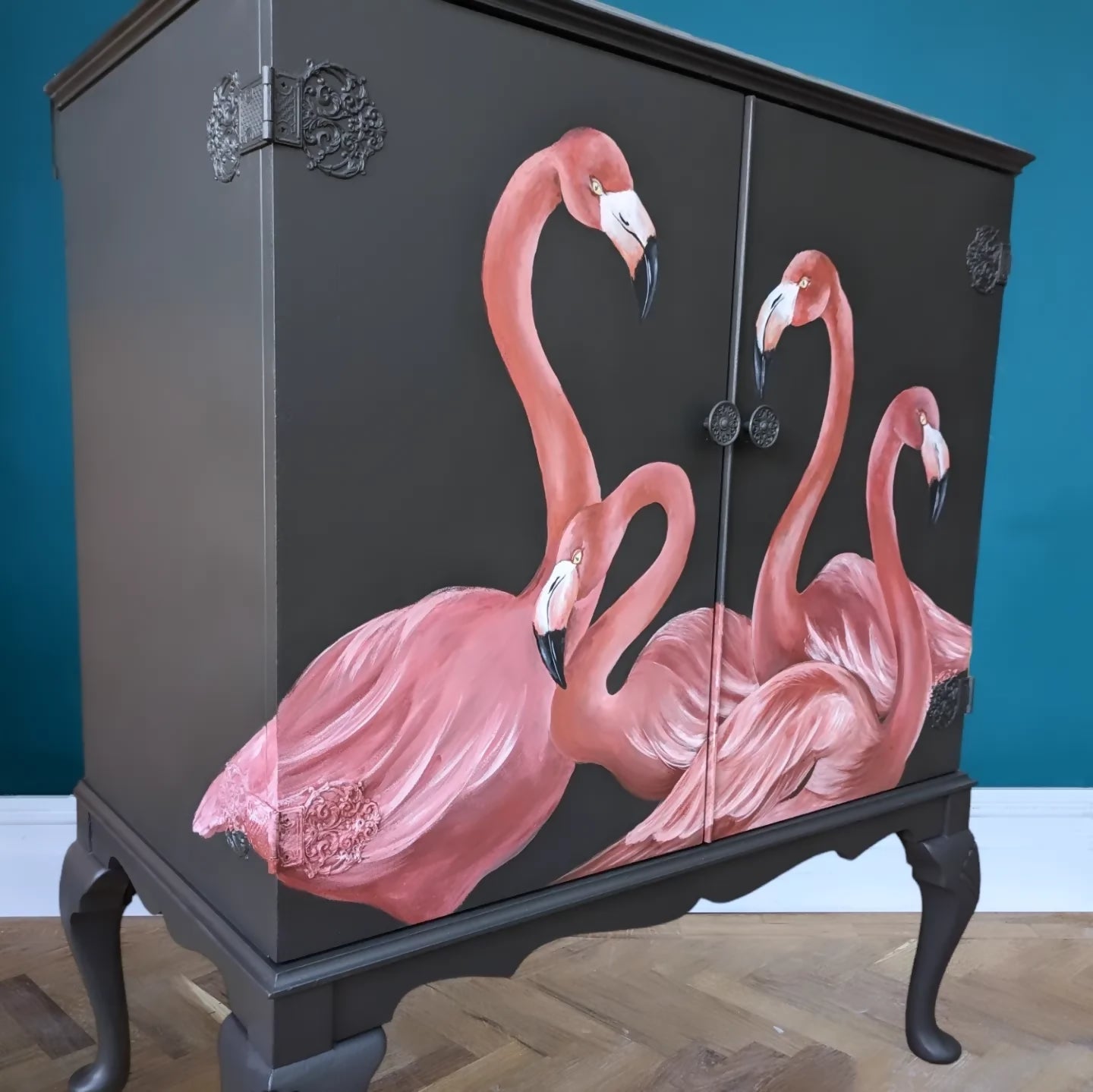 Hand painted Flamingo drinks cabinet