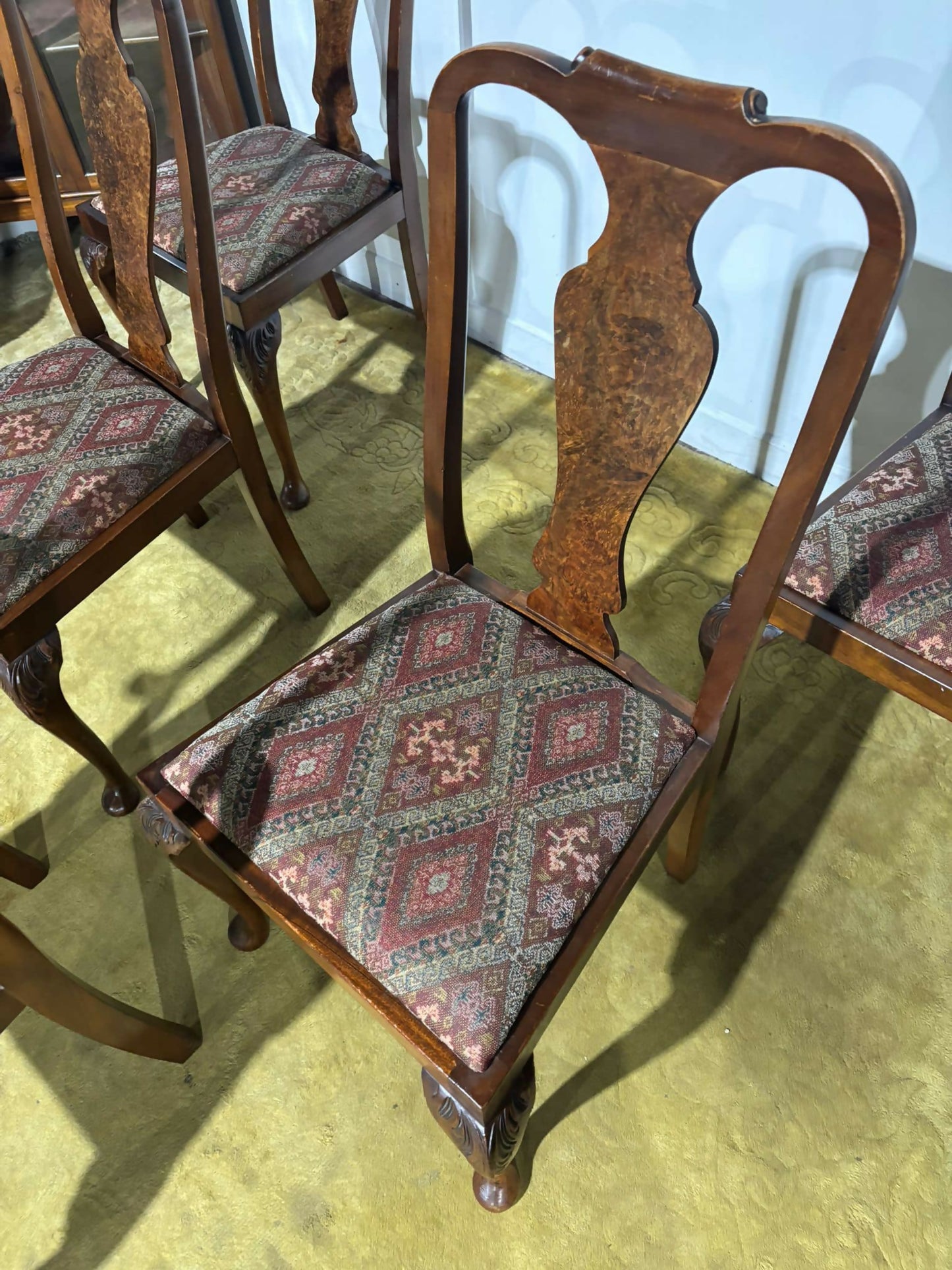 Vintage Burr Walnut Veneered Set Of Five Dining Chairs7