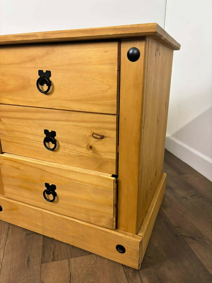Mexican Pine Three Drawer Bedside Chest