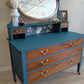 Chest of Drawers with Oval Mirror Antique Solid Wood & Painted with Botanical Drawer Interiors One of a Kind Statement Piece