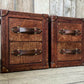 Bespoke English vintage bedside cabinets - custom wood framed - luxury hand dyed leather nightstands