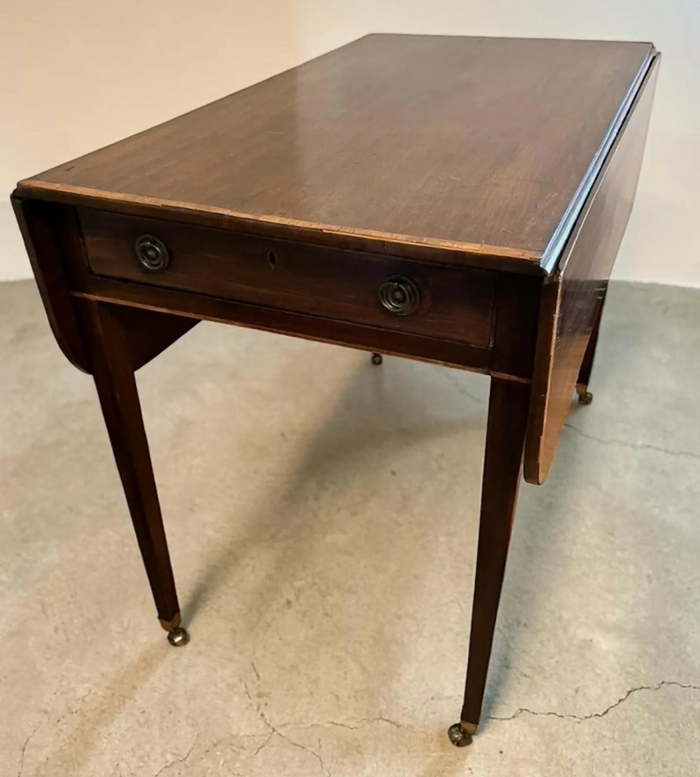 Antique Drop Leaf Table With Drawer Castors Solid Wood Hall Side Table