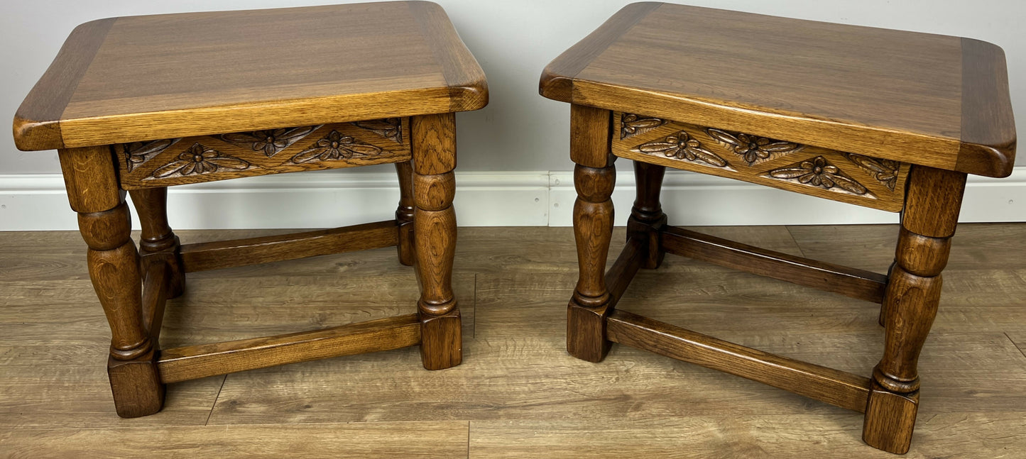 Pair of Bedside Tables Vintage French Oak Nightstands Carved Cabinets LOT 6212