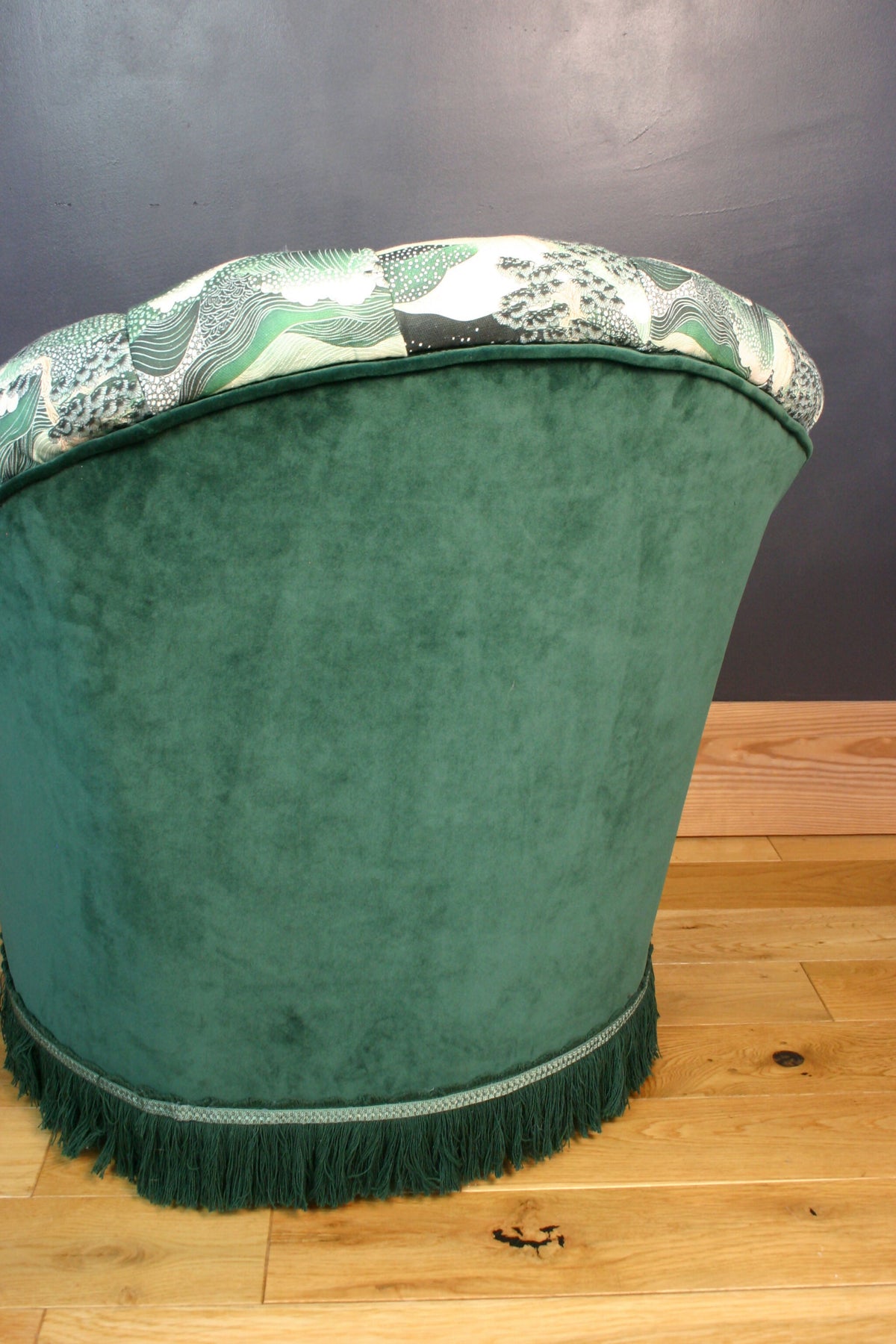 1960s Vintage Fluted Back Chair – Completely Reupholstered in Japanese-Inspired Designer Fabric
