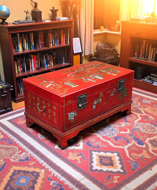 Chinoiserie Trunk On Stand - Blanket Box - Coffee Table
