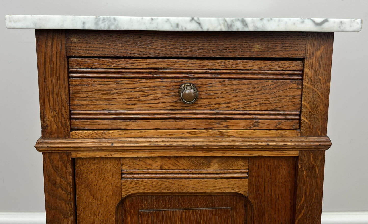 Bedside Table Antique French Style Marble Top Oak Cabinet Nightstand LOT 6235
