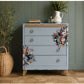 Harris Lebus Vintage Chest Of Drawers Painted Pale Blue with Floral Transfers Botanical