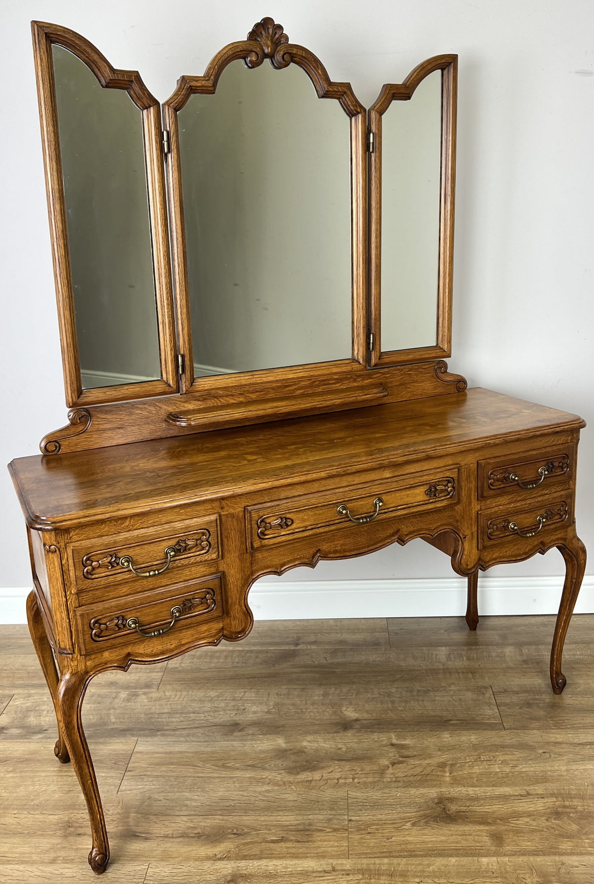 Dressing Table with Mirror Vintage French Louis Oak Vanity Table Makeup LOT 6600