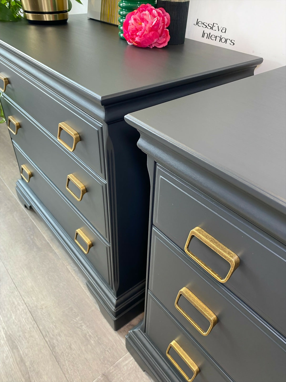 Pair of Vintage Stag chest of drawers / oversized bedside tables painted in dark grey