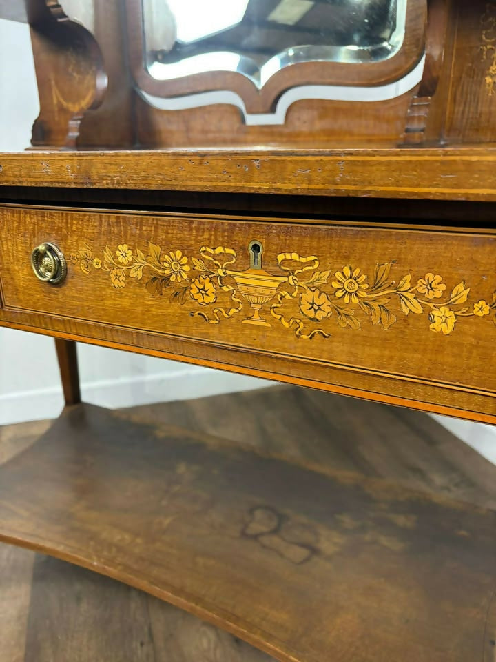 Edwardian Satinwood Inlaid Dressing Table With Swivel Mirror