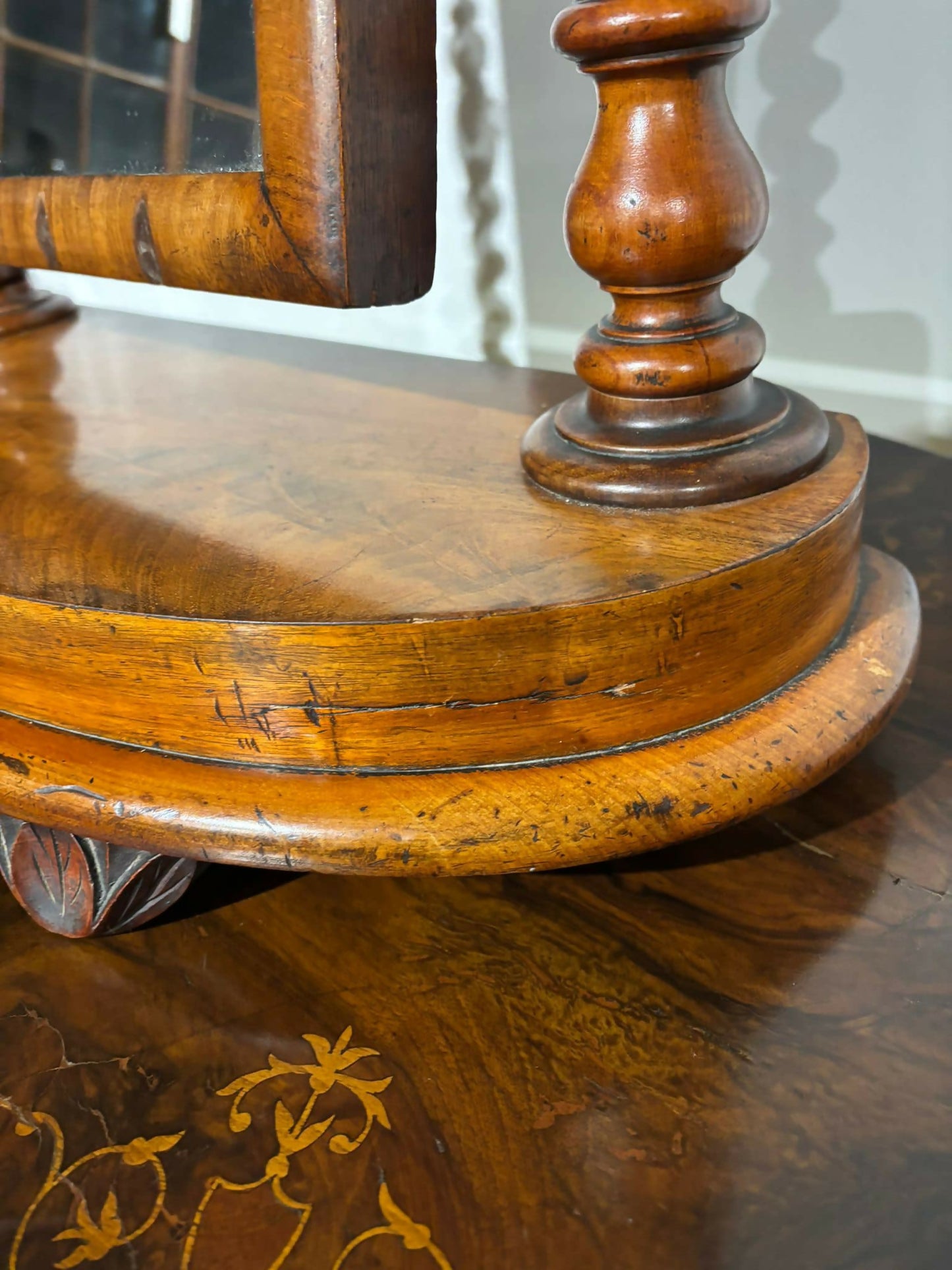 Victorian walnut dressing table mirror, supported on turned carved supports.8