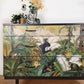 Black Mid-Century Modern MCM Stag Chest of Drawers with Jungle Decoupage