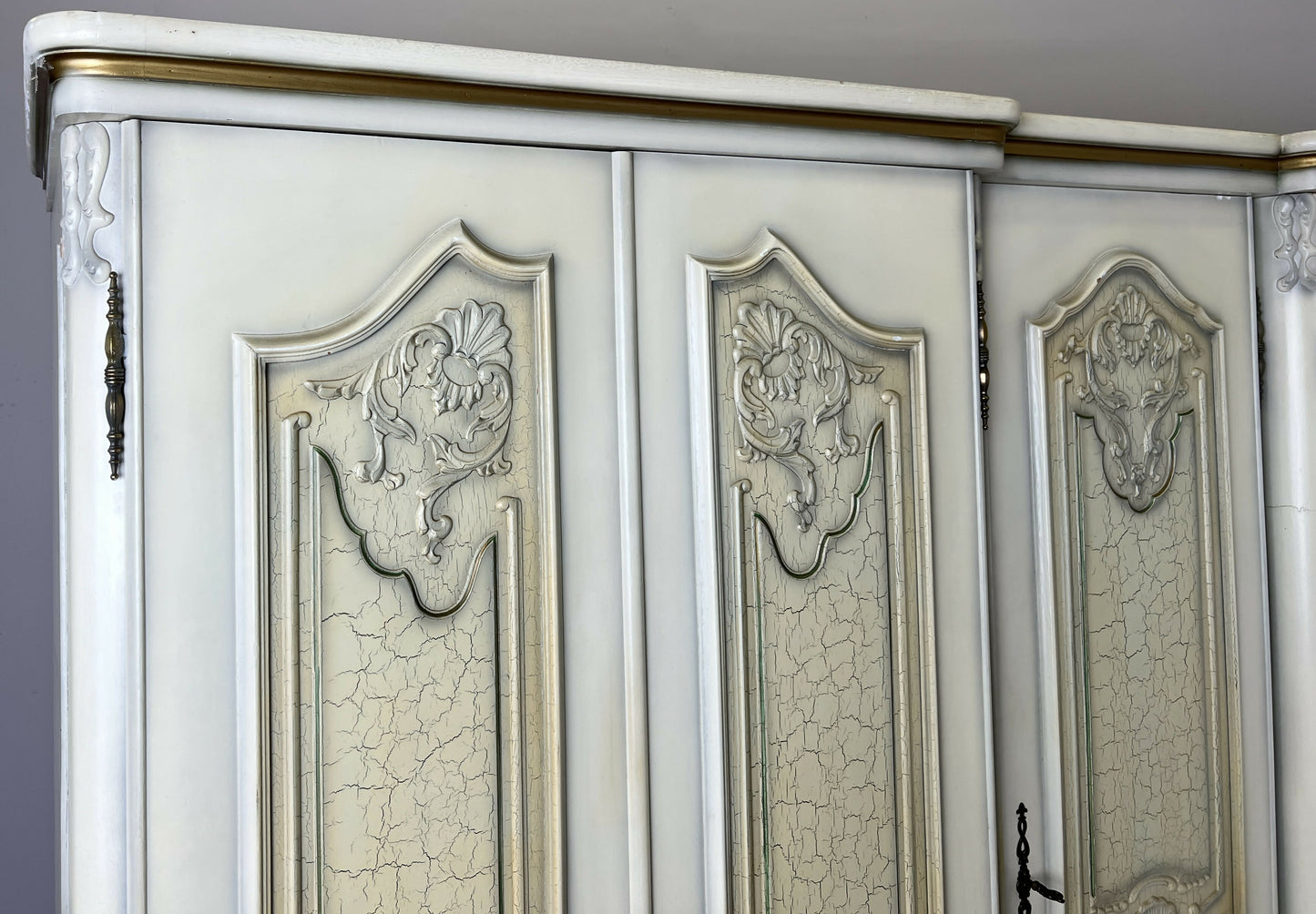 Wardrobe Vintage French Shabby Chic Five Door Carved Armoire Cabinet LOT 6121