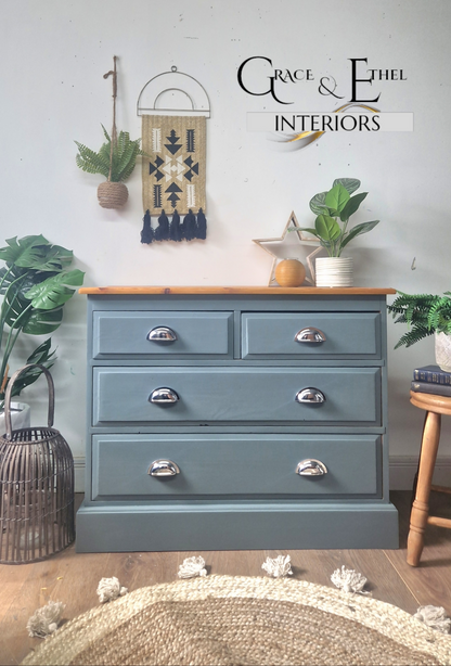 Light Blue Vintage Pine Chest of Drawers