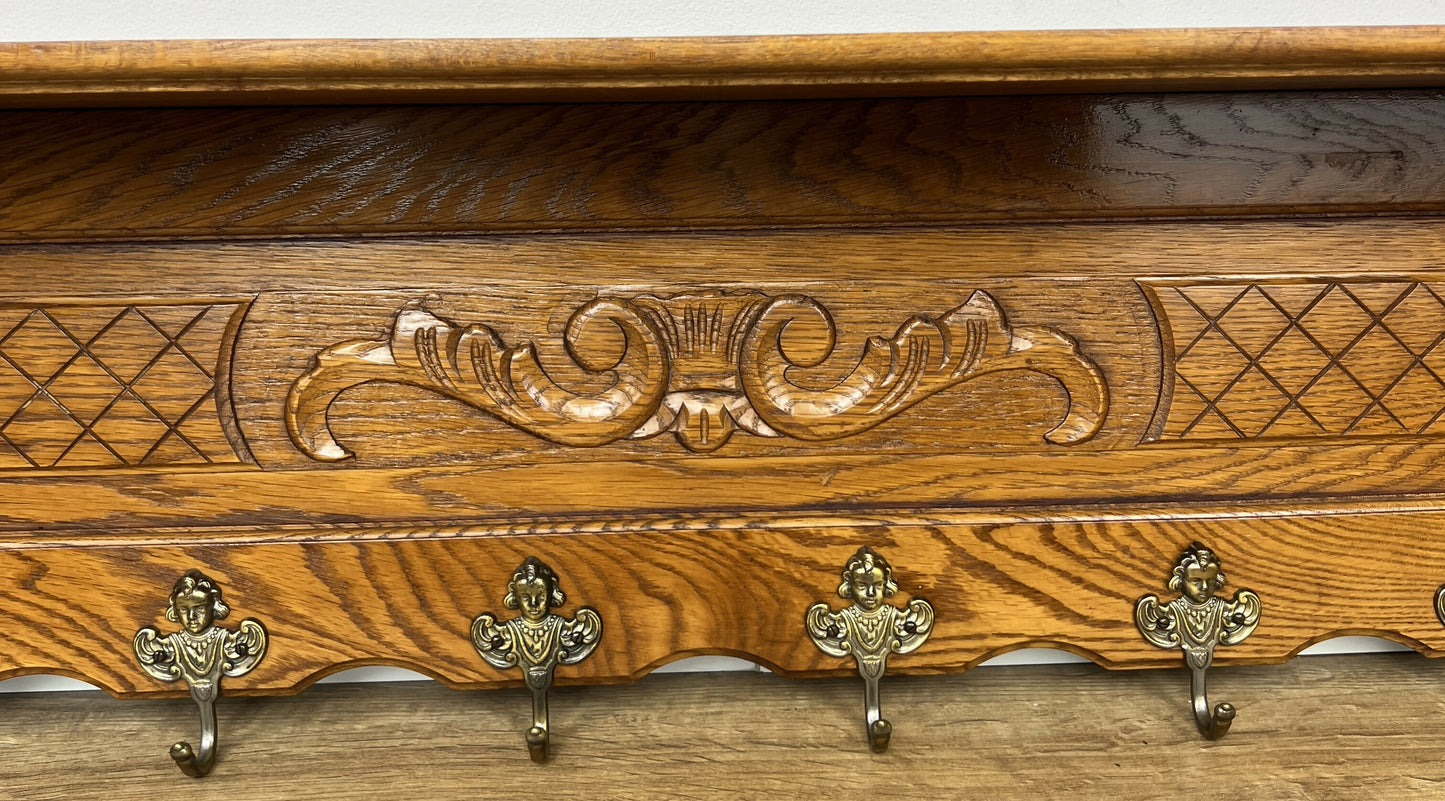 Coat Rack Vintage French Oak Wall Mounted 6 Hooks Carved Rack Hanger LOT 6209