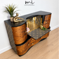Refurbished Art Deco Burr Walnut Cocktail Cabinet Gold & Black Fan Design, Vintage Bar, Drinks Cabinet, sideboard, 1930s Style, statement
