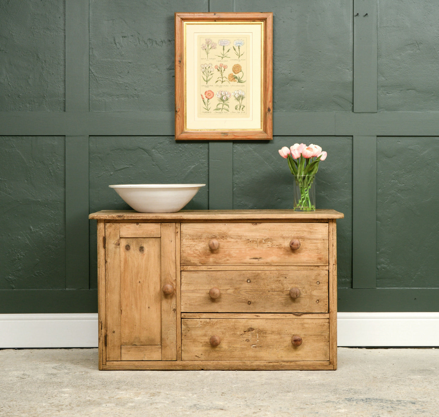 Victorian Pine Rustic Kitchen Sideboard with Cupboard & Drawers