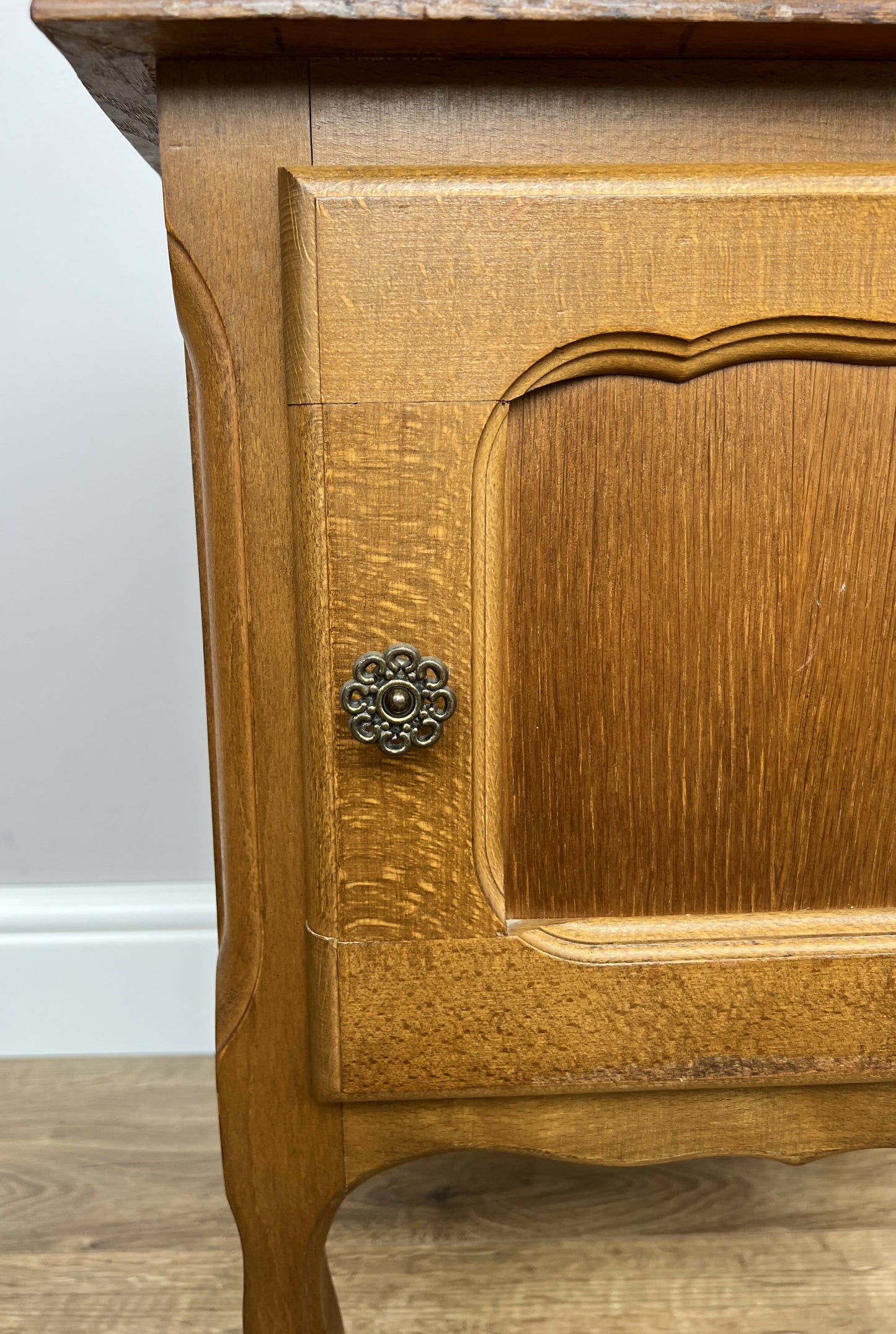 Pair of Bedside Tables Vintage French Louis Oak Nightstands Cabinets LOT 6226