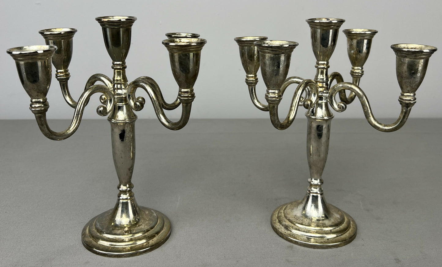 Pair of Candelabras Vintage French Style Metal Five Arm Candle Holders LOT 6481