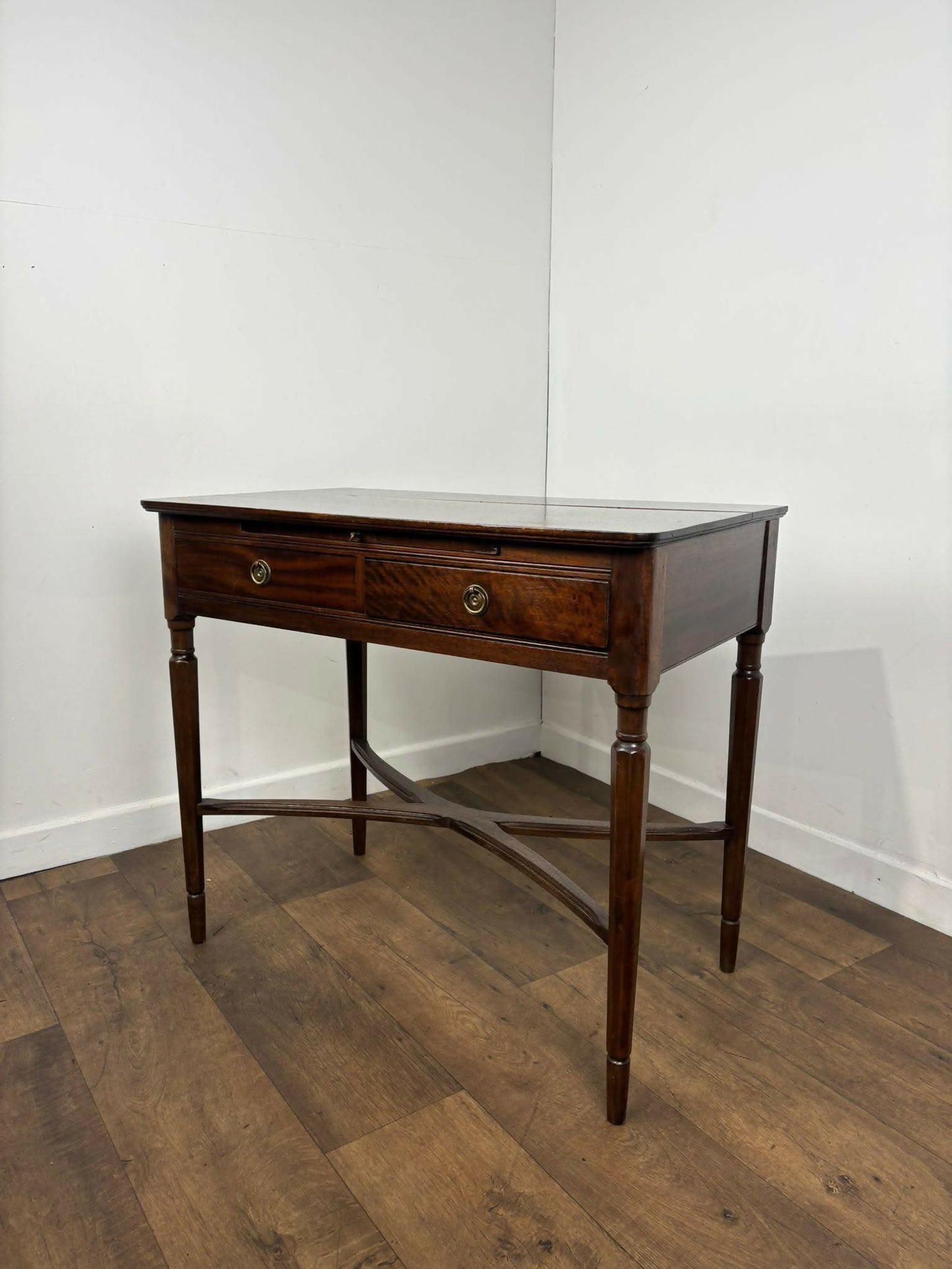 Reproduction Badged 'Strongbow' Two Drawer Side Table with Writing Slide