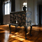 Cocktail Cabinet. Vintage Queen Anne Repro. Chinoiserie style. Black & Gold. Handpainted.
