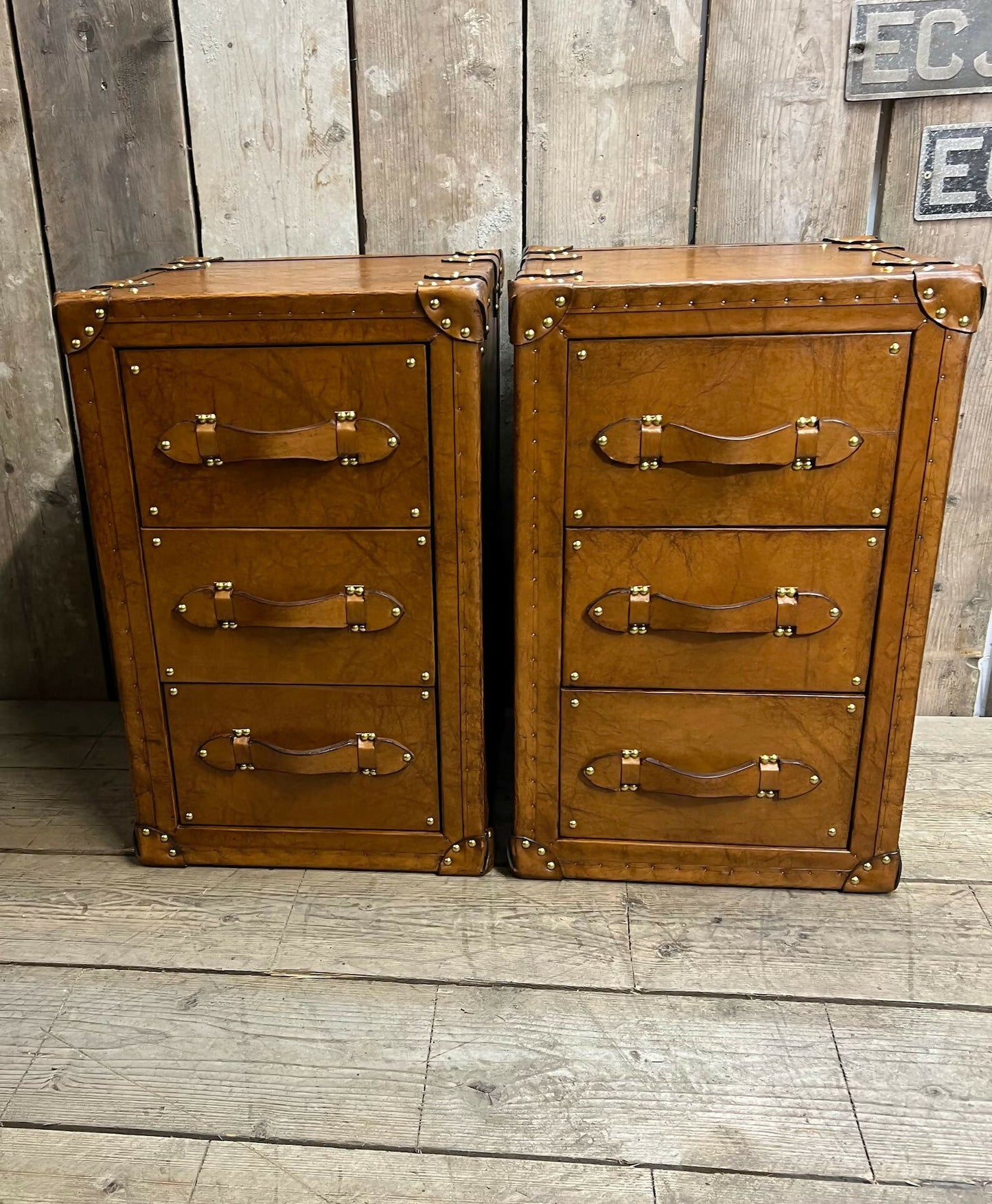 Handmade Bridle Leather Bedside Drawers | His and Hers Set, Hand Dyed in England