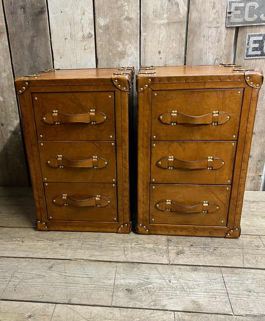 Handmade Bridle Leather Bedside Drawers | His and Hers Set, Hand Dyed in England
