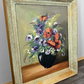 Painting Vintage French Floral Vase Red Purple Flower Signed Framed LOT 3878