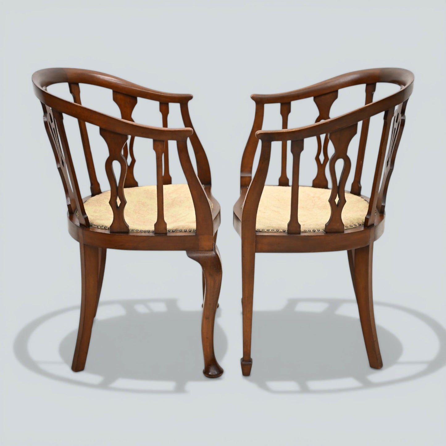 Two Edwardian Mahogany Tub Chairs His & Hers Upholstered Seats FREE UK Delivery