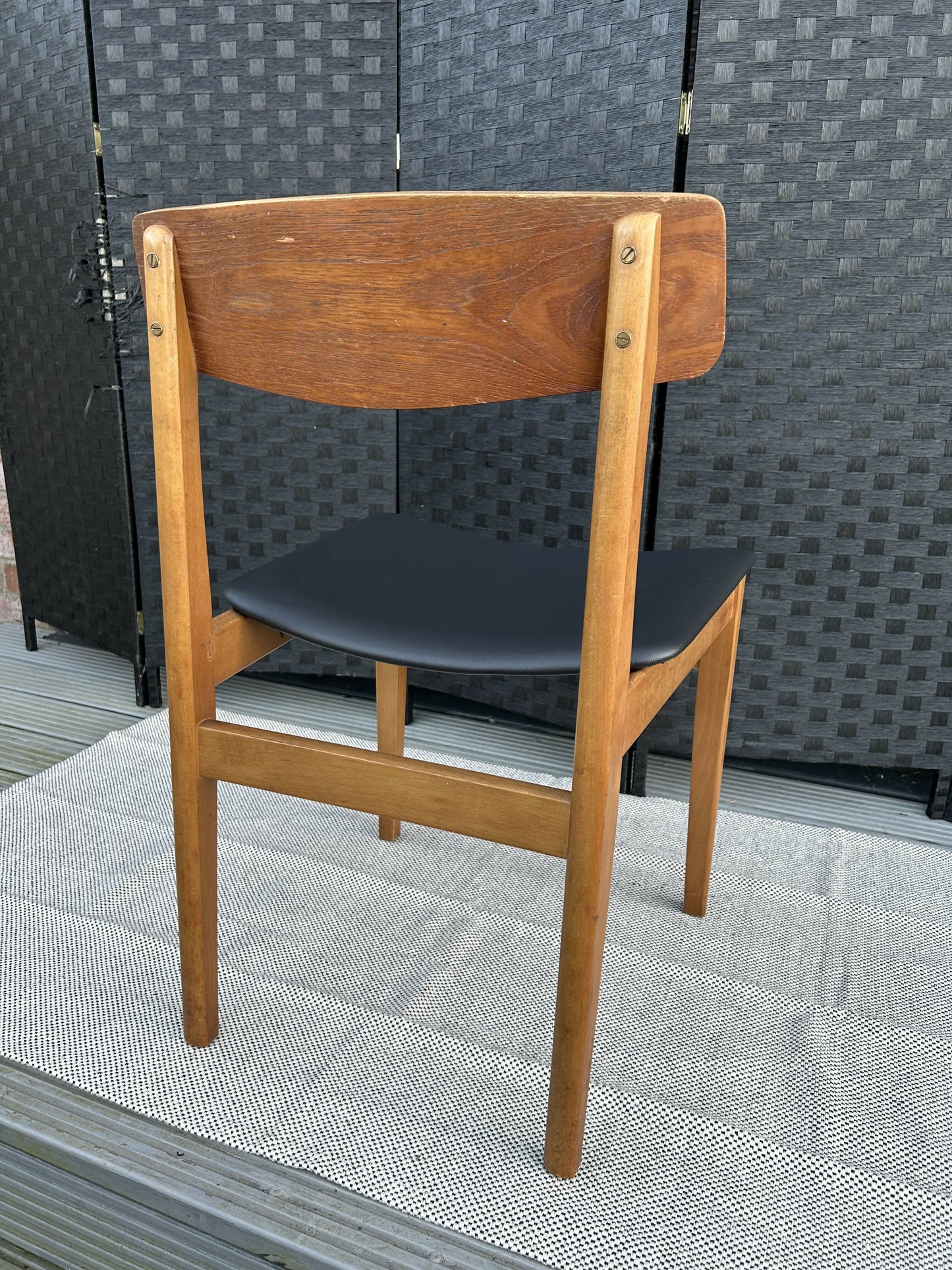 Single Vintage Mid-Century Danish Dining Chair Black Vinyl