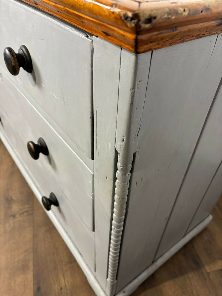Victorian Pine Three Drawer Painted Chest with Stripped Top