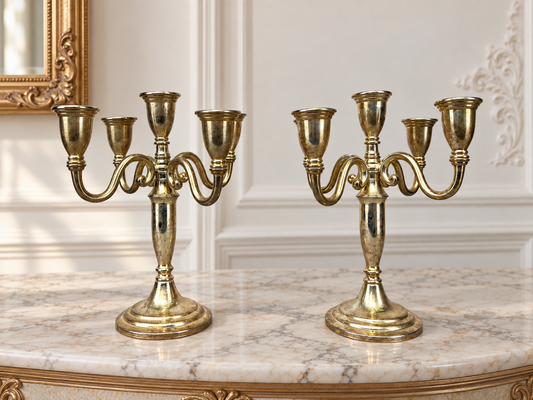 Pair of Candelabras Vintage French Style Metal Five Arm Candle Holders LOT 6484