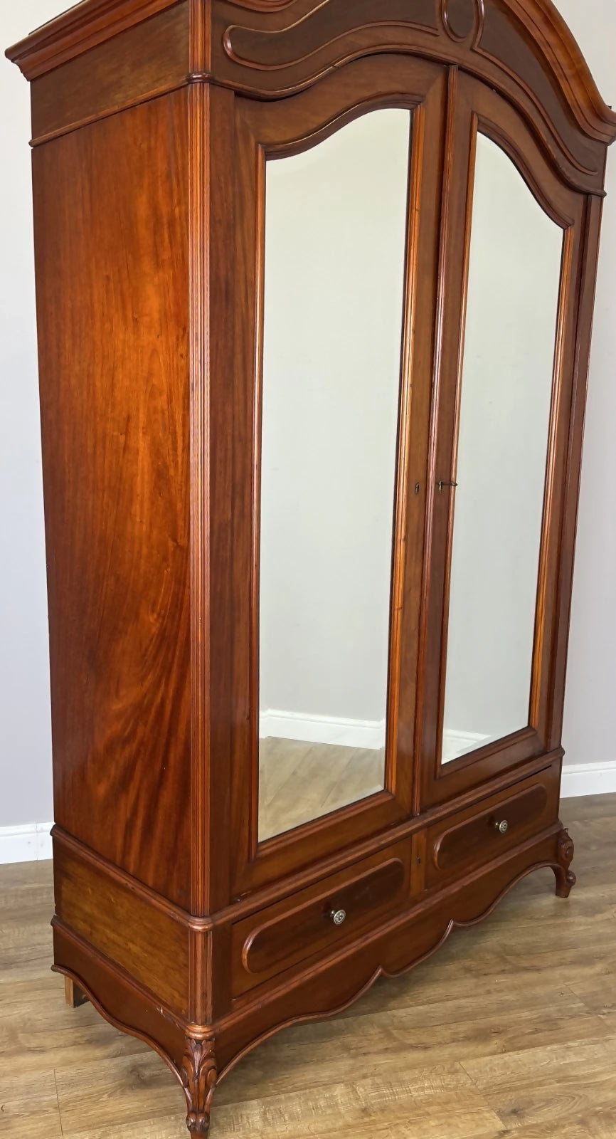 Wardrobe Antique French Two Door Mahogany Mirrored Carved Armoire LOT 6152