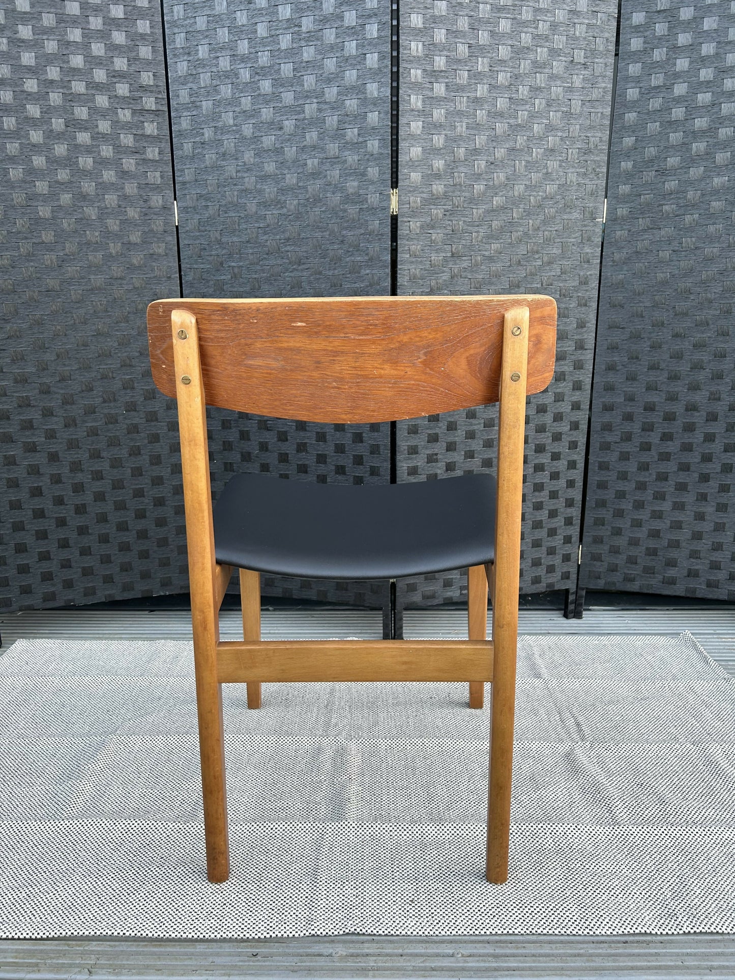 Single Vintage Mid-Century Danish Dining Chair Black Vinyl