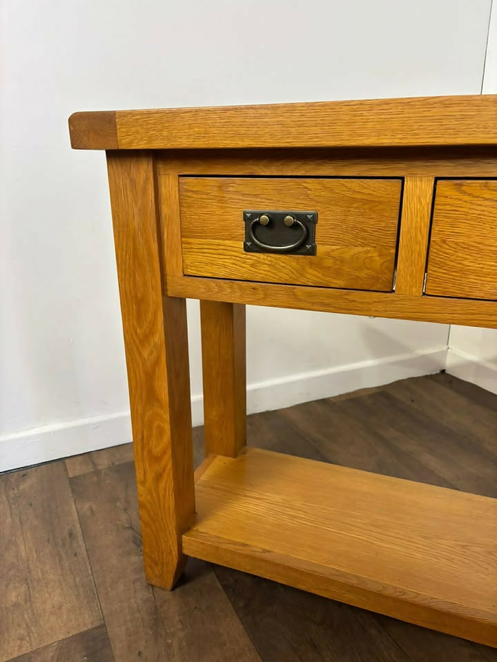 Modern Solid Oak Three Drawer Console Table