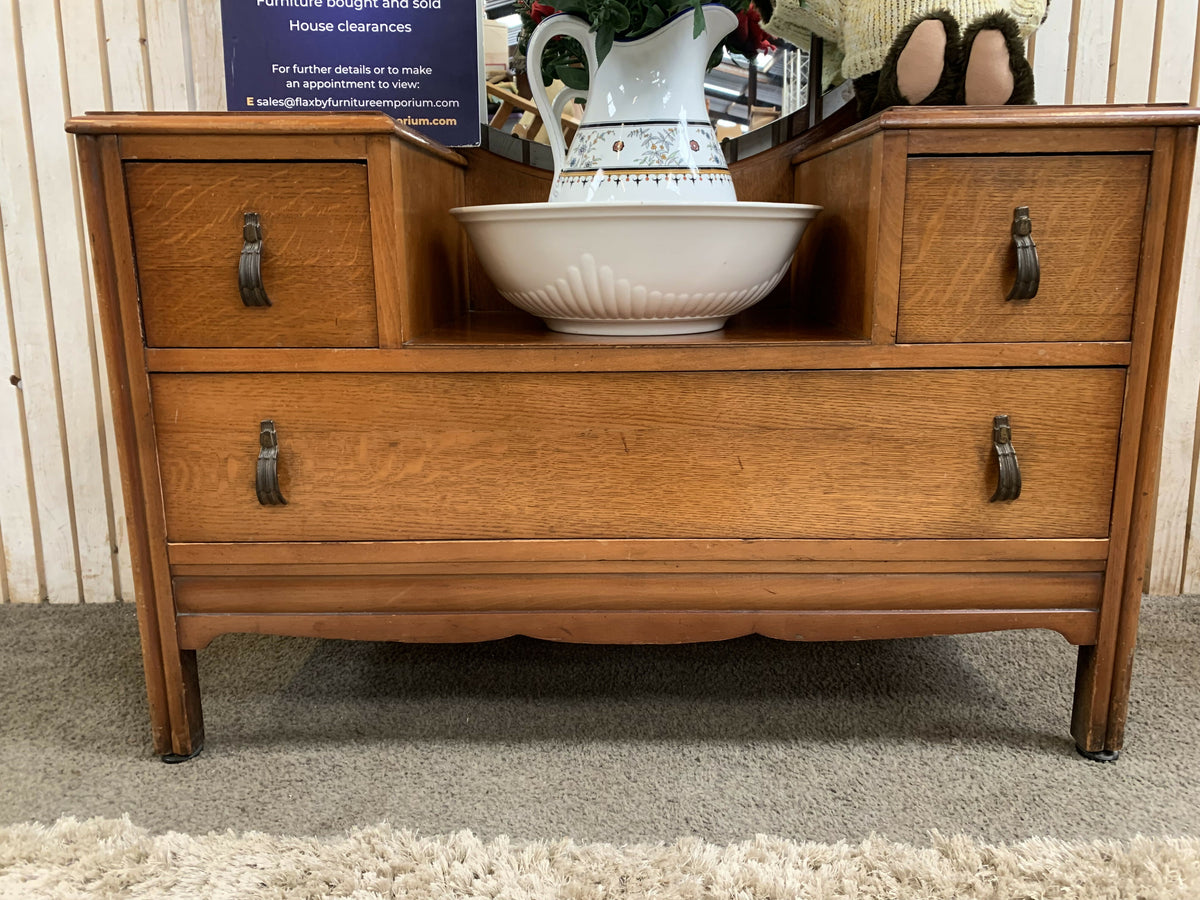 Vintage Art Deco Oak Dressing Table Circular Mirror BCM/HL Lebus Vanity Desks