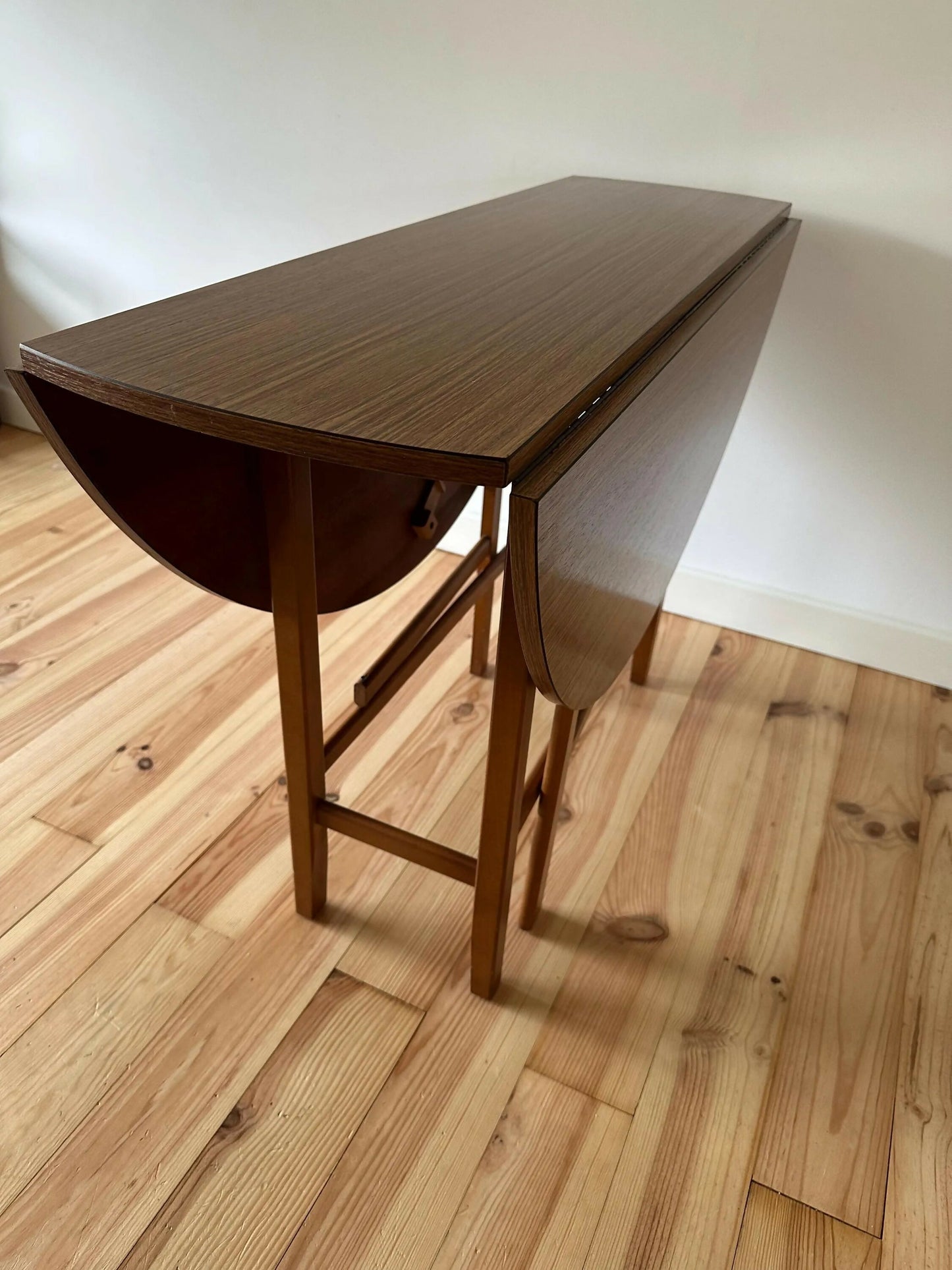Vintage Mid Century Teak Drop Leaf Table Formica Circular Dining Table