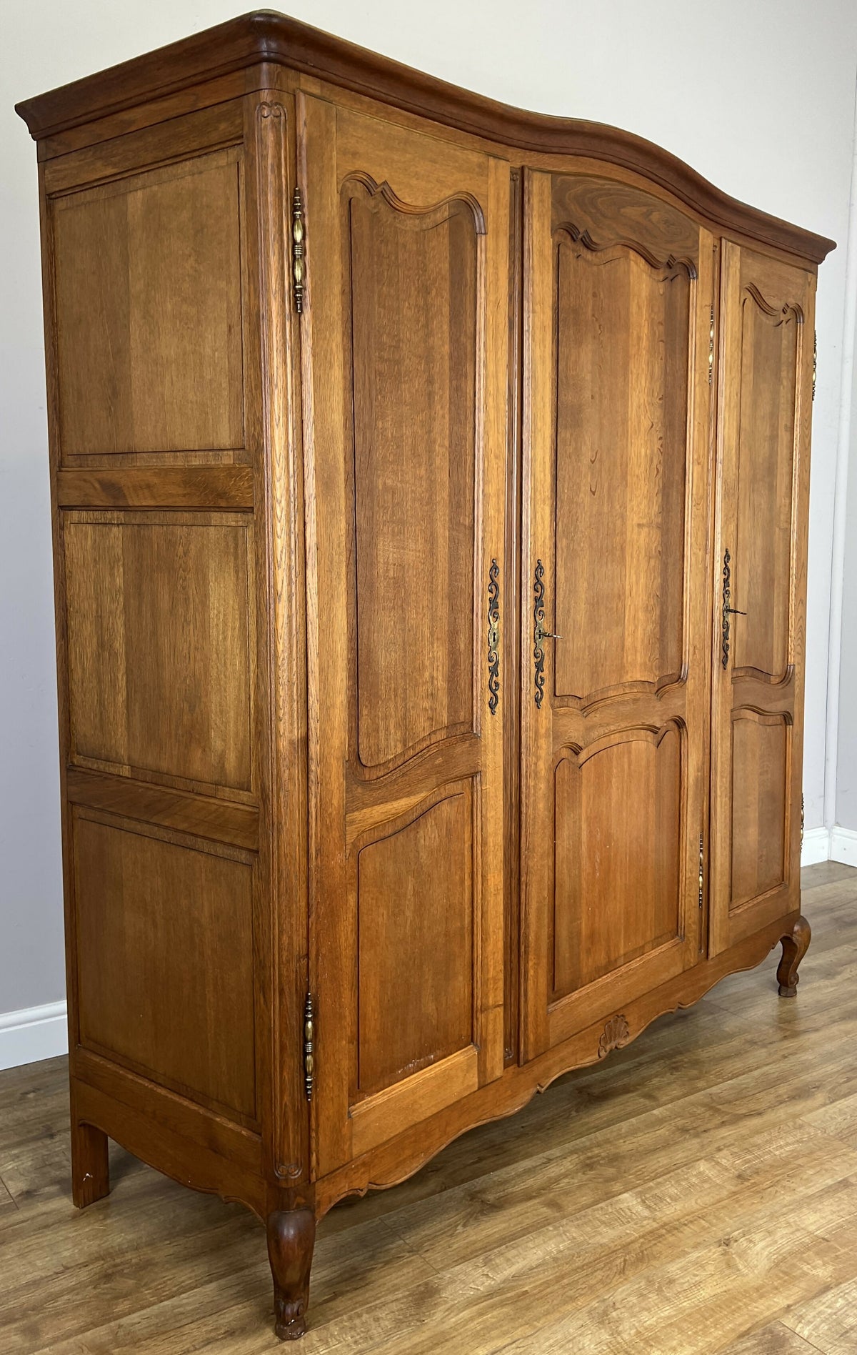 Wardrobe Vintage French Louis XVI Style Oak Three Door Carved Armoire LOT 6508