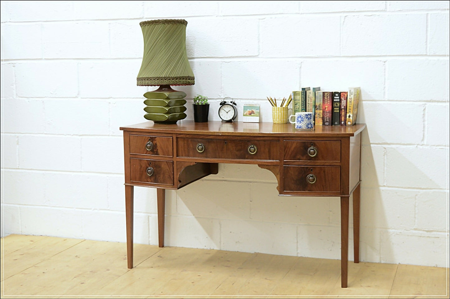 Vintage Desk Dressing Table Bow Front Solid Wood Retro DELIVERY