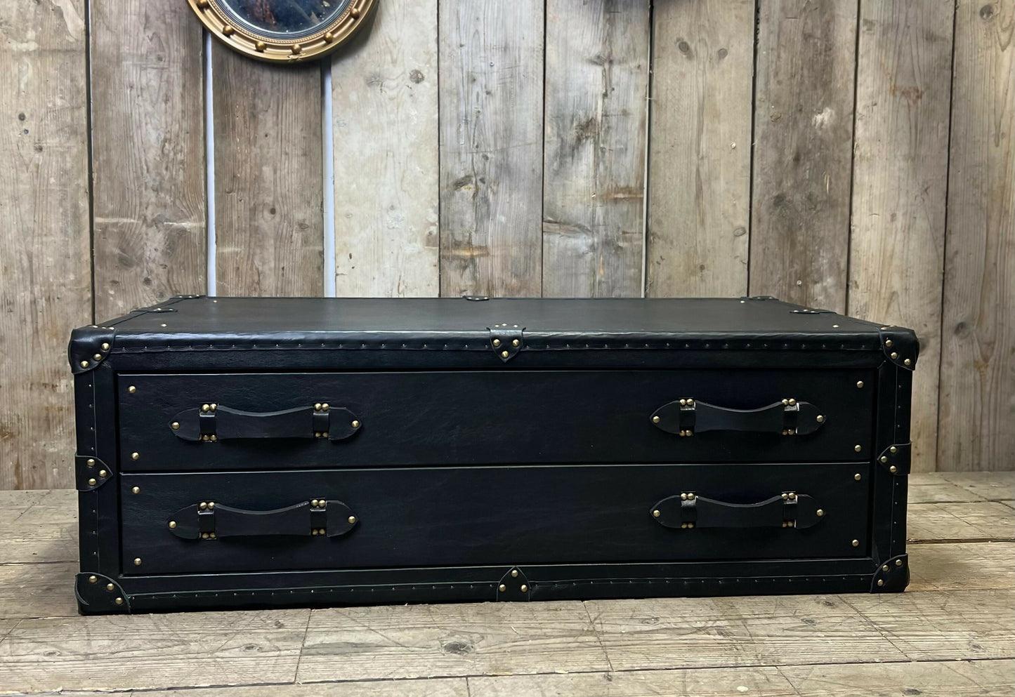XL Black Leather 2 Drawer Coffee Table, End Table