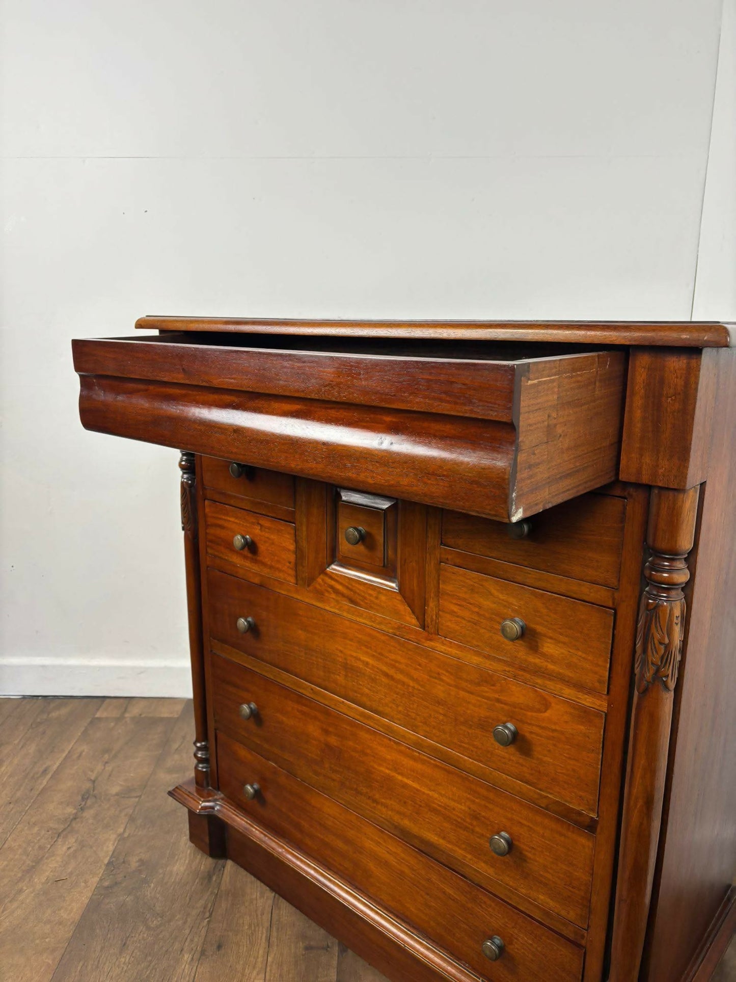 Reproduction Victorian Style Mahogany Chest of Nine Drawers
