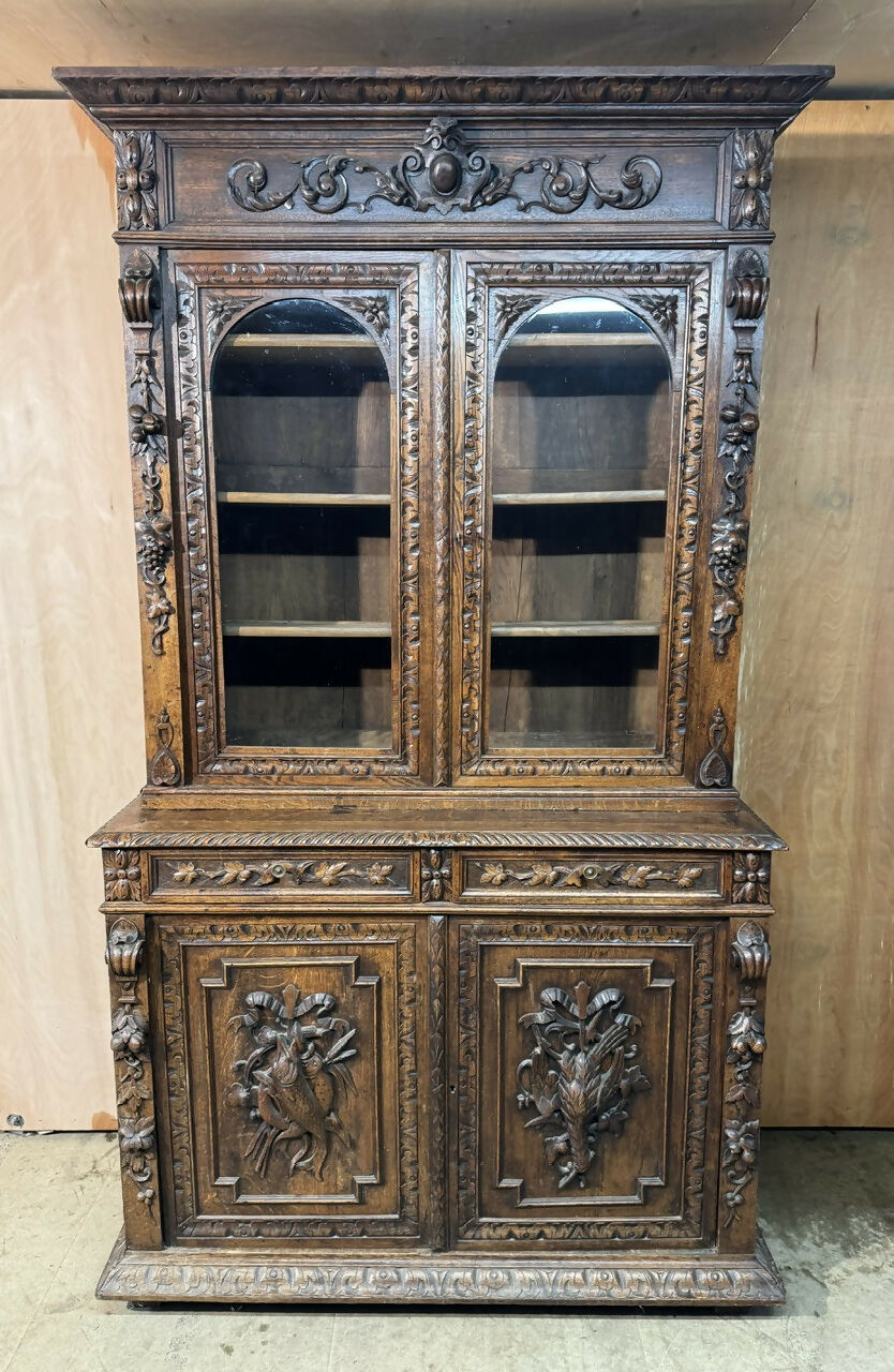 French Carved Oak Hunting Cabinet