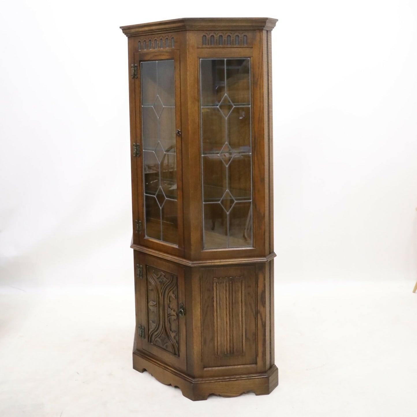 Old Charm Display Cabinet Lower Cupboard Light Oak Leadlight FREE* UK Delivery